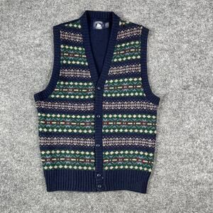 Atlantic Traders Sweater Vest Mens Size L Wool Fair Isle Button Front Knit